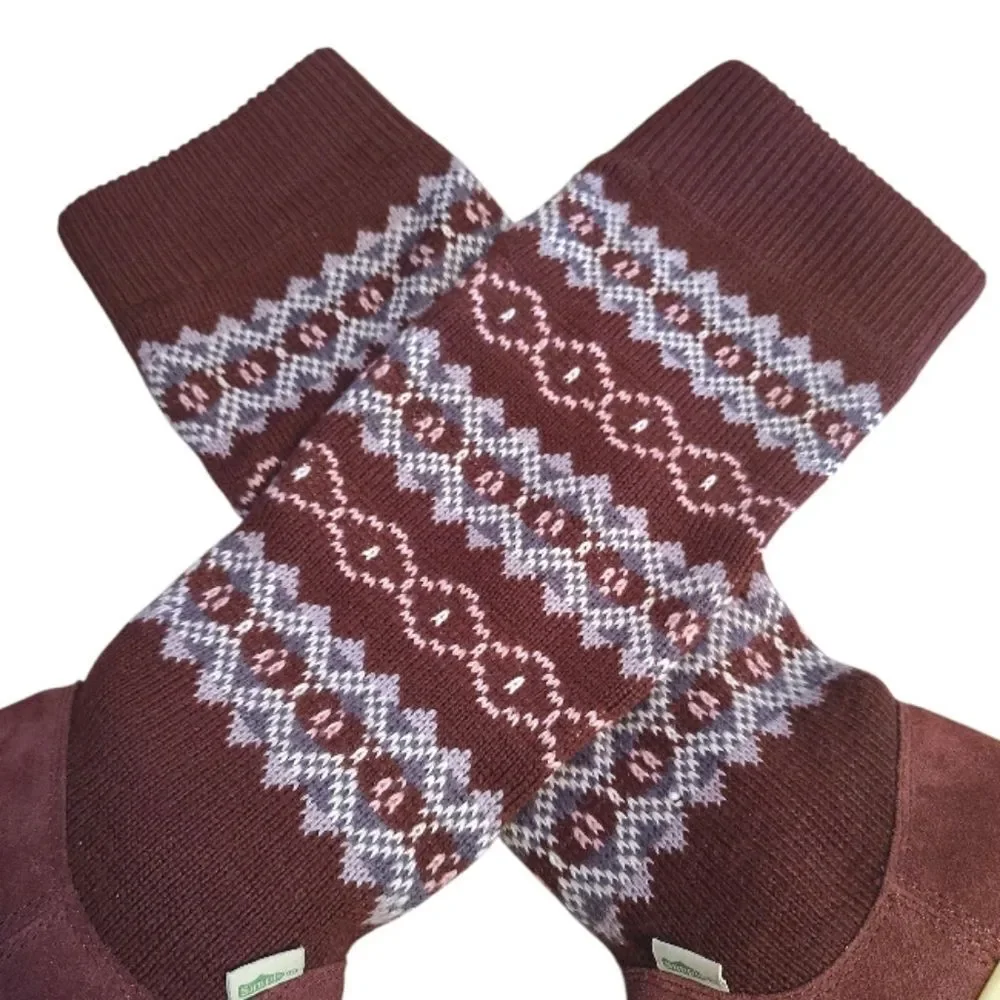 Y2K Simple Brand Burgundy Suede and Knit Sweater Flat Boots Size‎ 7.5